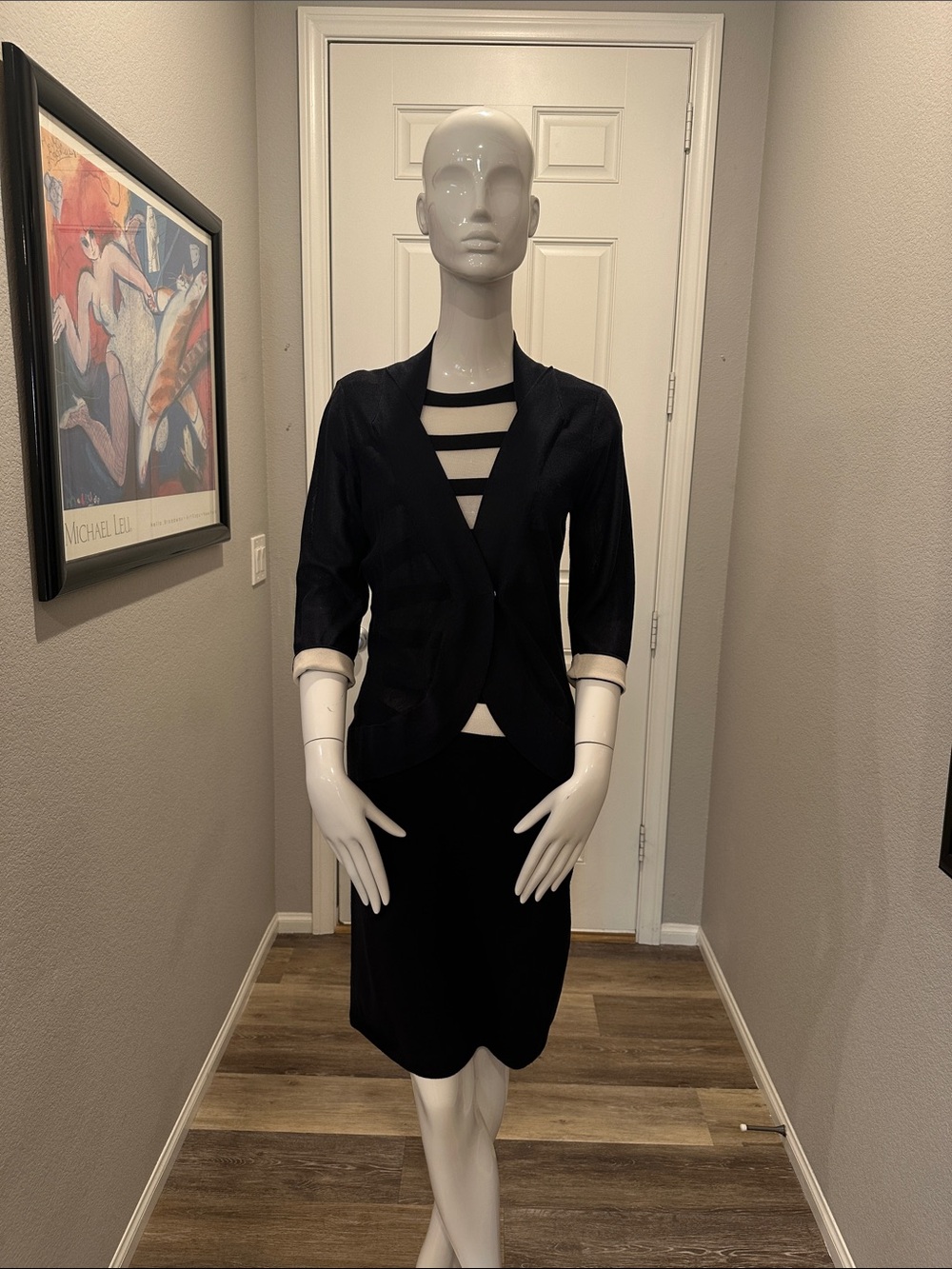 Navy & White Cap Sleeve Dress with Sweater